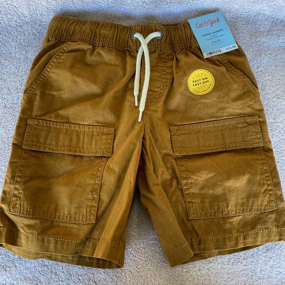 Cat & Jack Boys Cargo Shorts Size 6/7 Brown Tan NWT | Easy-On Drawstring Fit - Picture 1 of 5